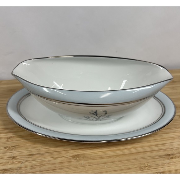 Noritake Other - Noritake Bluebell 5558 Gravy Boat w Underplate Japan Blue Rim Platinum